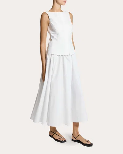 Theory Women's Cotton Poplin Pleated Boatneck Vest Dress In White
