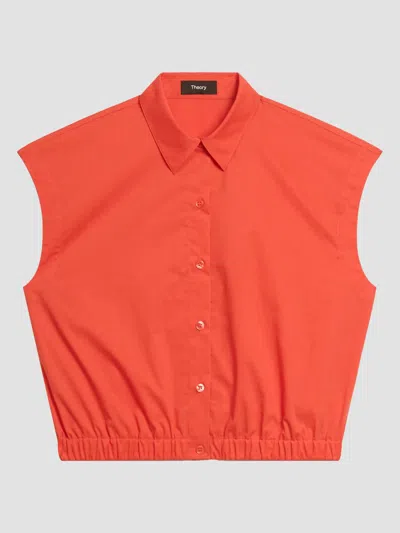 Theory Women's Cotton Poplin Sleeveless Crop Shirt In Red