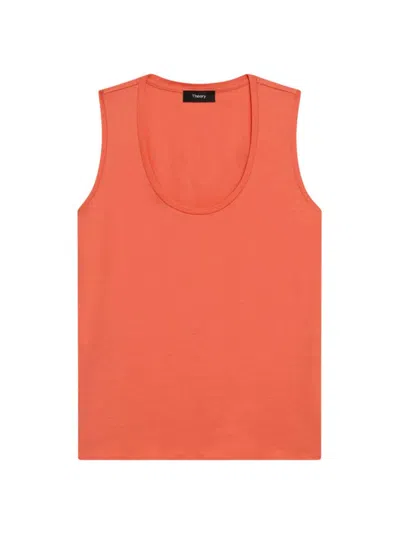 Theory Women's Cotton Scoopneck Tank In Bright Coral