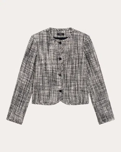 Theory Cotton Tweed Collarless Jacket In Brown