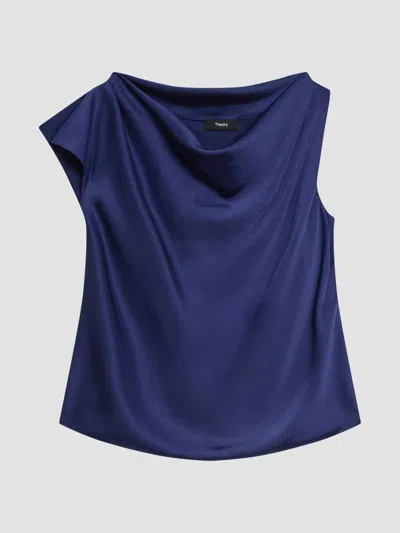 Theory Women's Cowlneck Satin Blouse In Blue