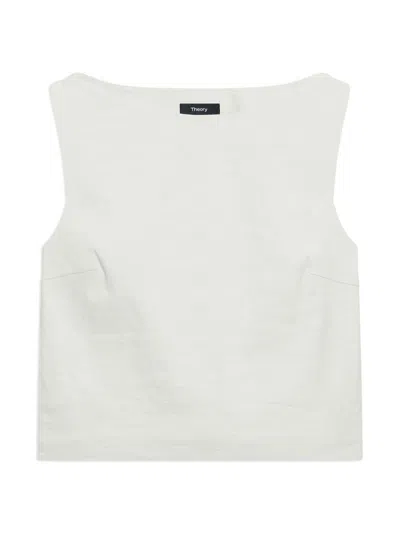 Theory Women's Cropped Boatneck Top In White