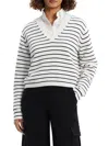 Theory Waverly Stripe Cotton V-neck Crop Sweater In White