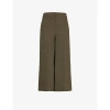 Theory Womens Dark Olive Wide-leg Mid-rise Cropped Linen-blend Cropped Trousers