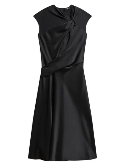 Theory Twist Bodice Satin Midi Dress In Black