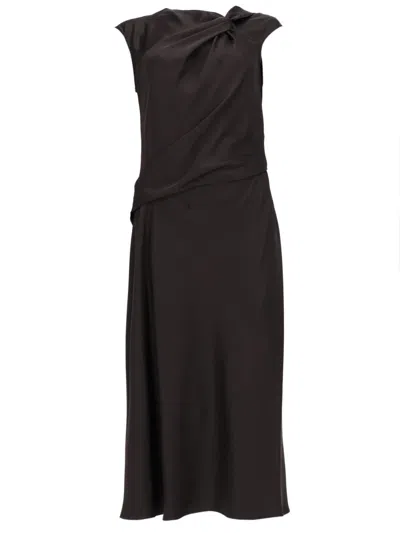 Theory Women's Draped Sleeveless Midi Dress In Charcoal