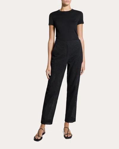 Theory Eyelet Embroidered Cotton Pants In Black