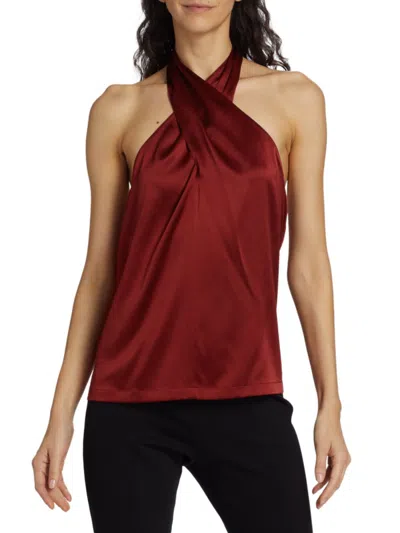 Theory Ertil Womens Satin Open Back Halter Top In Red