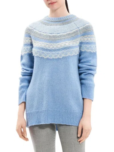 Theory Women's Wool Blend Crewneck Sweater In Winter Blue Multi