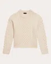 Theory Cable Knit Sweater In Felted Wool-cashmere In White