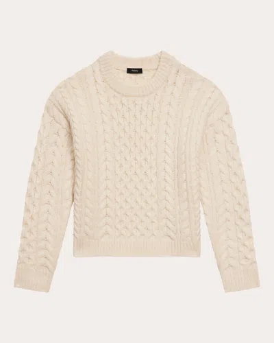 Theory Cable Knit Sweater In Felted Wool-cashmere In Ivory
