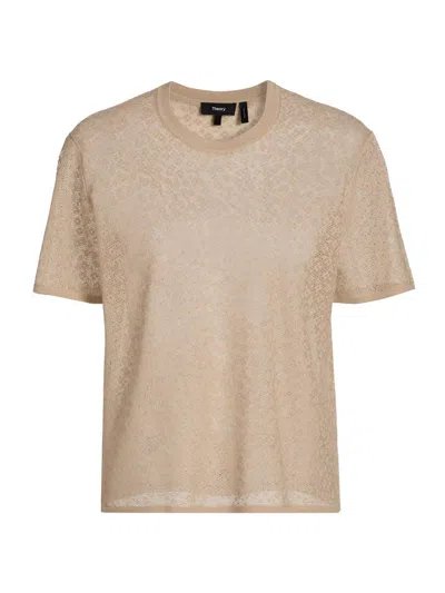Theory Women's Floral Lace Boxy Crewneck T-shirt In Sand
