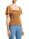 Theory Women's Flutter Sleeve Smocked Top In Bronze