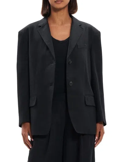 Theory Women's Galena Linen Single Breasted Blazer In Black