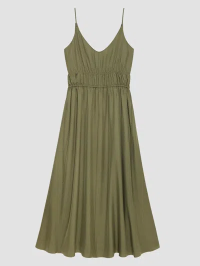 Theory Women's Gathered Tie-waist Midi-dress In Green