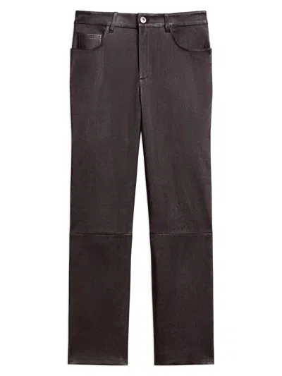 Theory Mid-rise Nappa Leather Pants In Brown