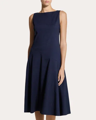 Theory Women's Good Linen Bias-cut Boatneck Midi Dress In Blue