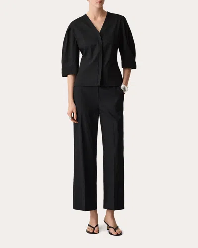 Theory Classic Straight Leg Good Linen Pants In Black