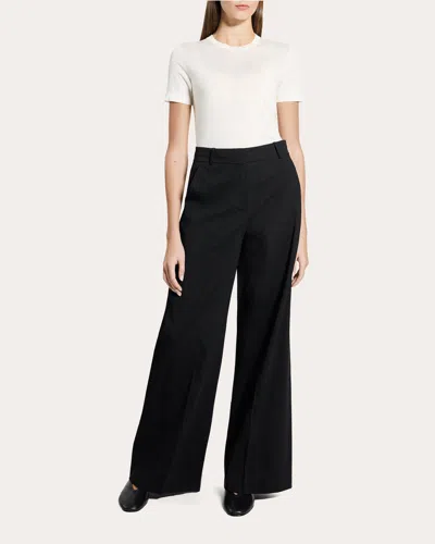 Theory Linen-blend Twill Wide-leg Pants In Black
