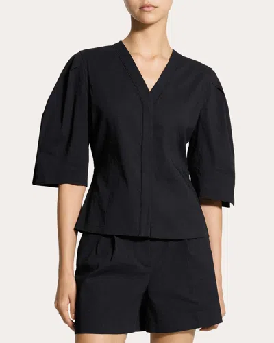 Theory Women's Good Linen Round-sleeve Button-up Top In Black