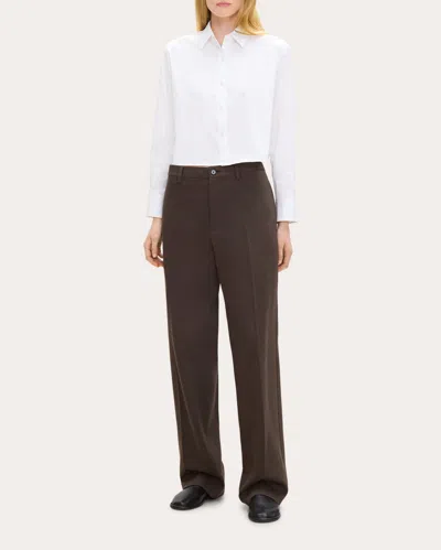 Theory Women's Good Poplin Cropped Tab Shirt In White