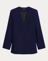 Theory Collarless Wool Stretch Jacket In Blue