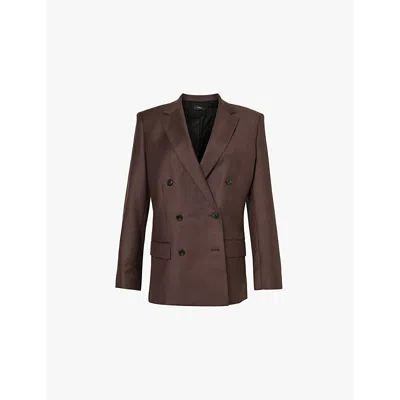 Theory Womens Hickory Melange Boxy Double-breasted Wool Blazer