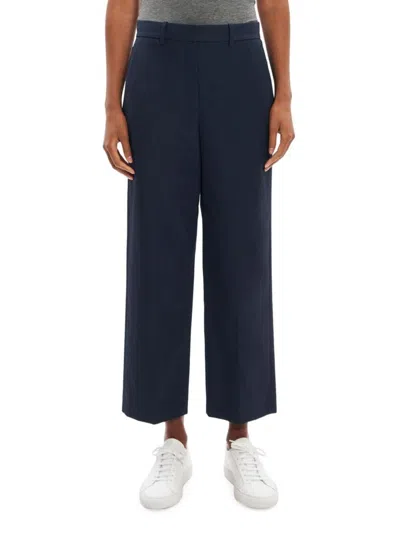 Theory Women's High-rise Cotton Twill Trousers In Blue