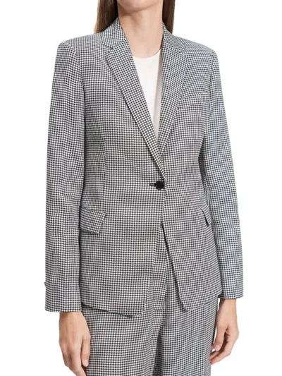 Theory Women's Houndstooth Linen-blend Slim-fit Blazer In Gray