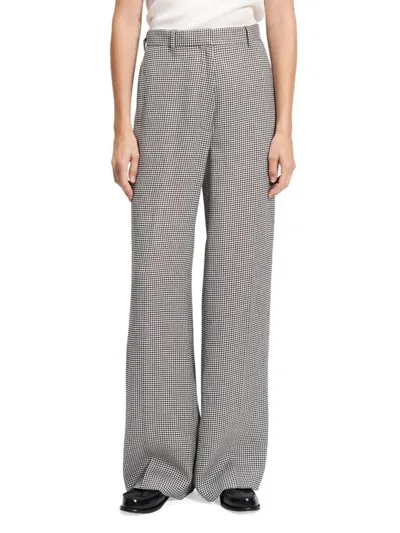 Theory Women's Houndstooth Linen-blend Straight Trousers In Multi