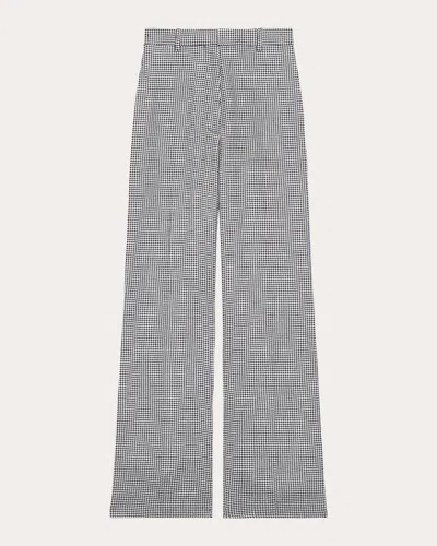 THEORY WOMEN'S HOUNDSTOOTH LINEN CREASED STRAIGHT-LEG TROUSERS