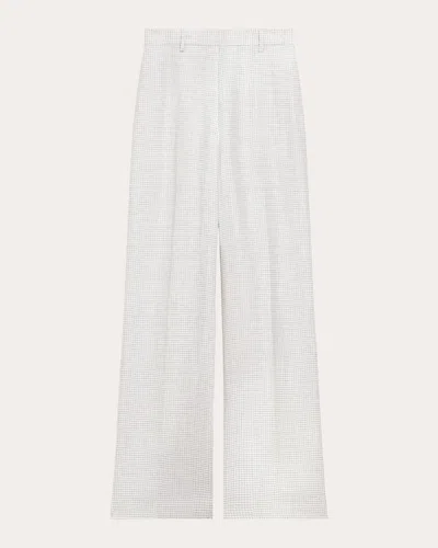 THEORY WOMEN'S HOUNDSTOOTH LINEN CREASED STRAIGHT-LEG TROUSERS