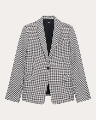 THEORY WOMEN'S HOUNDSTOOTH LINEN SLIM-FIT BLAZER