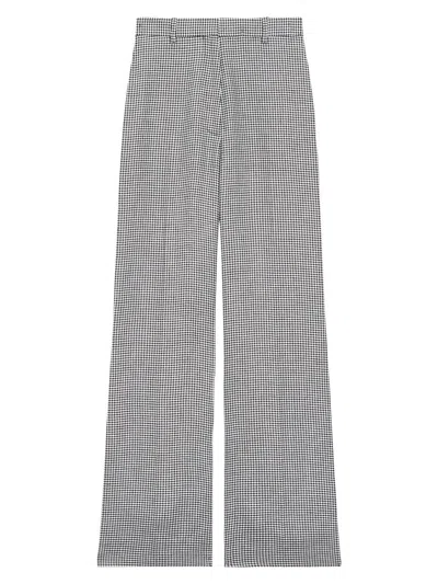 Theory Women's Houndstooth Linen-blend Straight Trousers In Blue