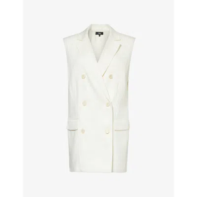 Theory Womens Ivory Notch-lapel Double-breasted Linen-blend Waistcoat