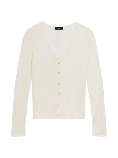 Theory Lust Sheer Jersey Cardigan In White