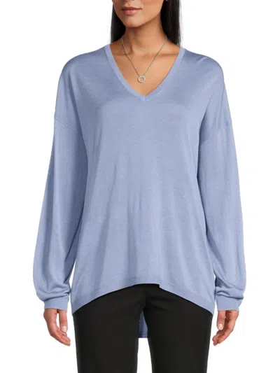 Theory Women's Karenia Silk V-neck Sweater In Blue