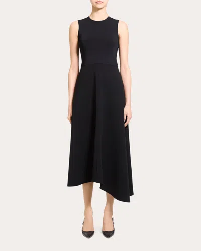 Theory Women's Knit Crepe Combo Asymmetric Midi Dress In Black