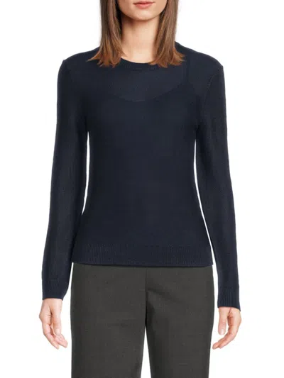 Theory Women's Knit Linen Blend Top In Navy