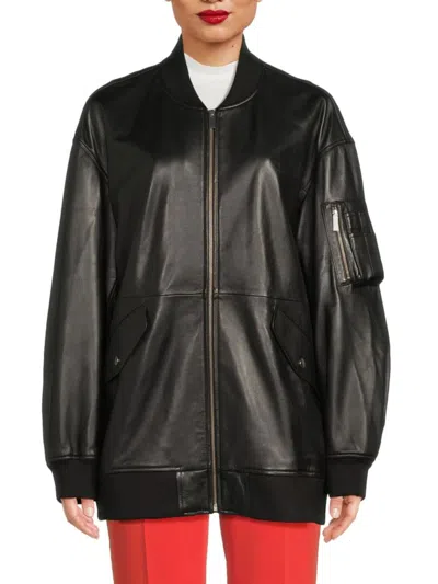 Theory Women's Leather Bomber Jacket In Black