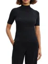 Theory Leenda Regal Merino Wool Short-sleeve Mock-neck Top In New Pestle Melange Black