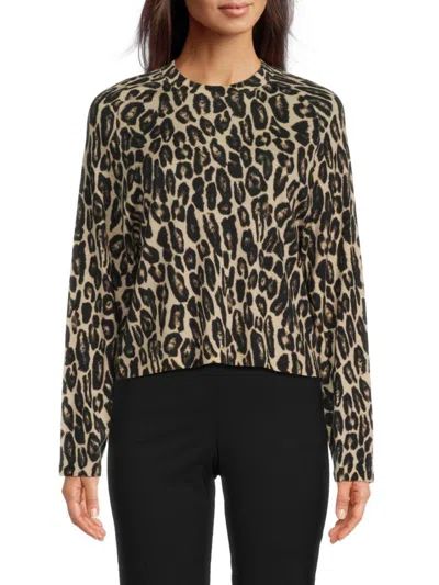 Theory Women's Leopard-print Merino Wool Sweater In Beige Multi