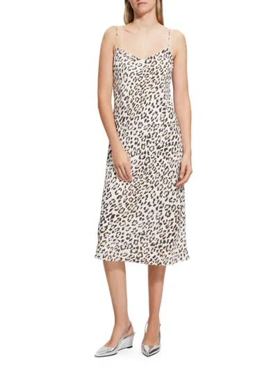 Theory Women's Leopard Satin Slip Midi Dress In Natural