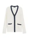 Theory Women's Linen-blend Cable-knit Cardigan In Bone/nocturne Navy
