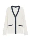 Theory Women's Linen-blend Cable-knit Cardigan In Bone Nocturne Navy