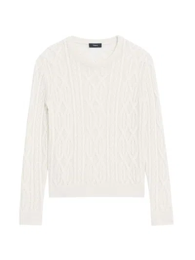 Theory Women's Linen-blend Cable-knit Sweater In Bone