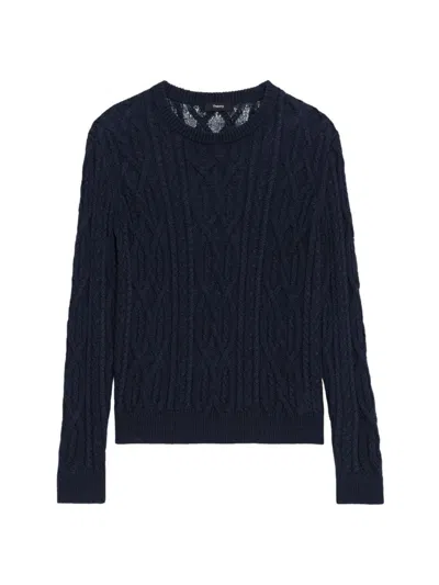 Theory Women's Linen-blend Cable-knit Sweater In Nocturne Navy