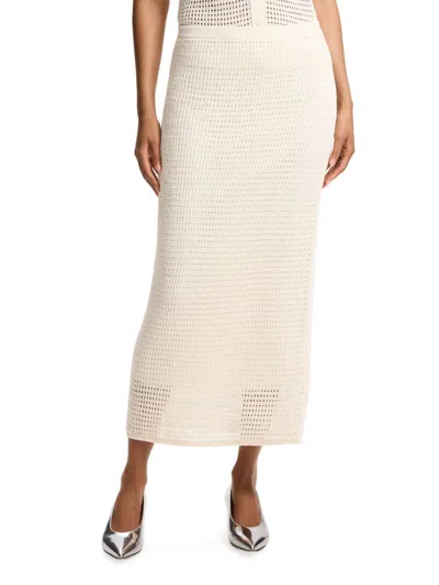 Theory Women's Linen-blend Crochet Midi-skirt In Brown