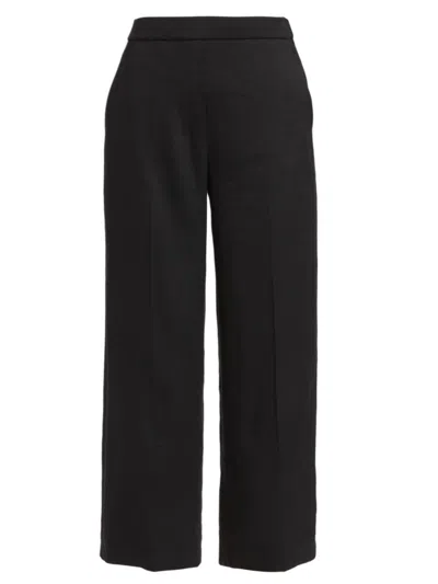 Theory Pull-on Linen Blend Wide Leg Pants In Black