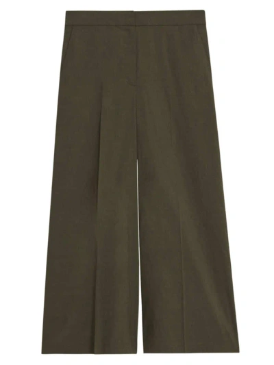 Theory Women's Linen-blend Cropped Wide-leg Pants In Dark Olive